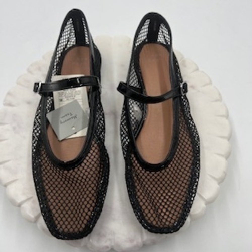 A New Day Black Mesh Mary Jane Ballet Flats Square Toe‎ Memory Foam Size 9.5